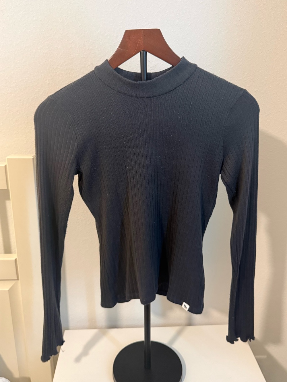 abercrombie kids Black Ribbed Mock-Neck Long Sleeve Top